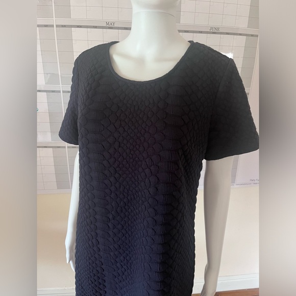 Sharagano navy blue lizard 🦎 scale puff print dress size 10 ruffle hem - Picture 7 of 8